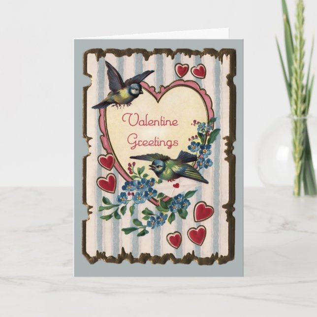 Vintage Bluebirds and Hearts Valentine Card (Front)
