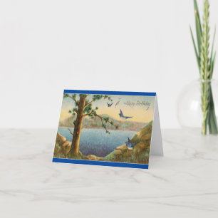 Vintage Bluebirds Birthday Greeting Card