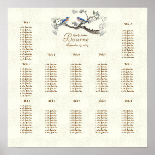 Vintage Bluebirds Bloom Seating 12 Tables Poster