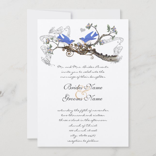 Vintage Bluebirds Chirping Mariage Invitations (Devant)