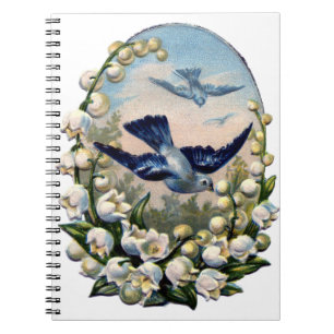 vintage bluebirds flowers lily of the valley birds notebook