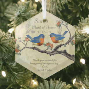 Vintage Bluebirds Maid of Honor Ornaments
