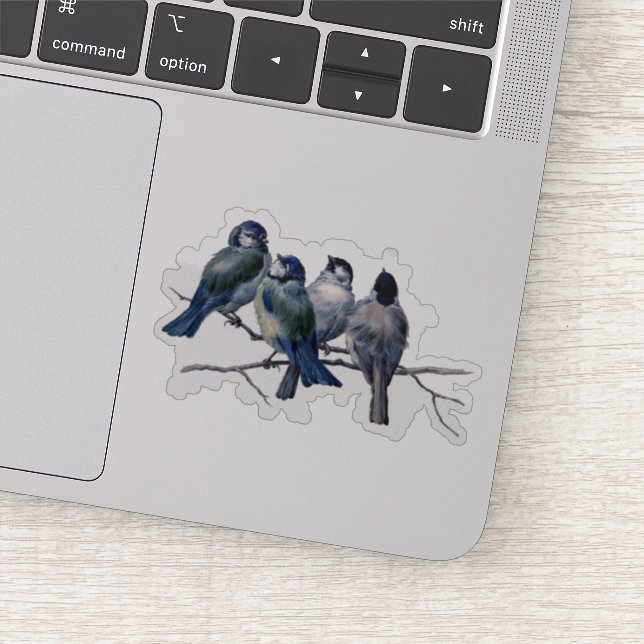 Vintage Bluebirds on a Branch Vinyl Sticker (Detail)