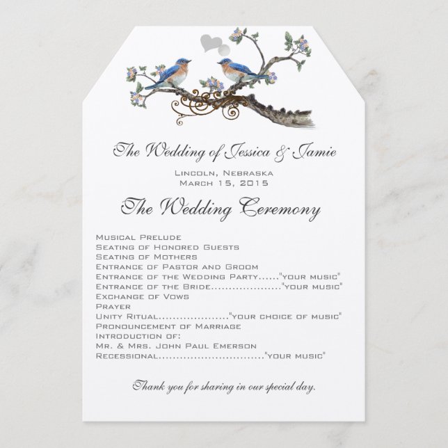 Vintage Bluebirds Wedding Programs (Front)