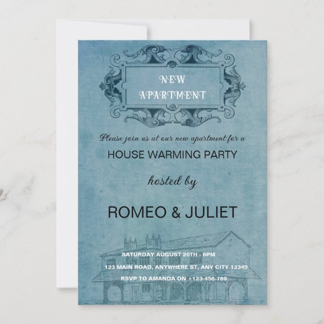 Vintage Blueprint Homewarming Invitation (Devant)