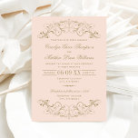 Vintage Blush and Antique Gold Flourish Wedding Invitation<br><div class="desc">Decorative swirls and flourishes frame this elegant vintage inspired wedding invitation design. Blush pink and antique gold colour scheme.  Personalize the custom text for your marriage ceremony and reception.</div>
