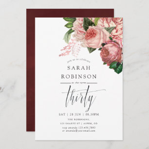 Vintage Blush and Burgundy 30th Birthday Party Invitation