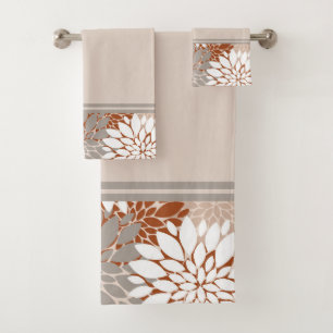 Vintage Blush and Terracotta Watercolor Floral   Bath Towel Set
