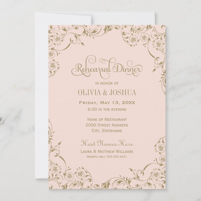 Vintage Blush Antique Flourish Rehearsal Dinner Invitation (Front)