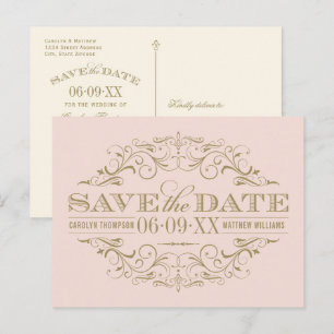 Vintage Blush Antique Flourish Save the Date Announcement Postcard