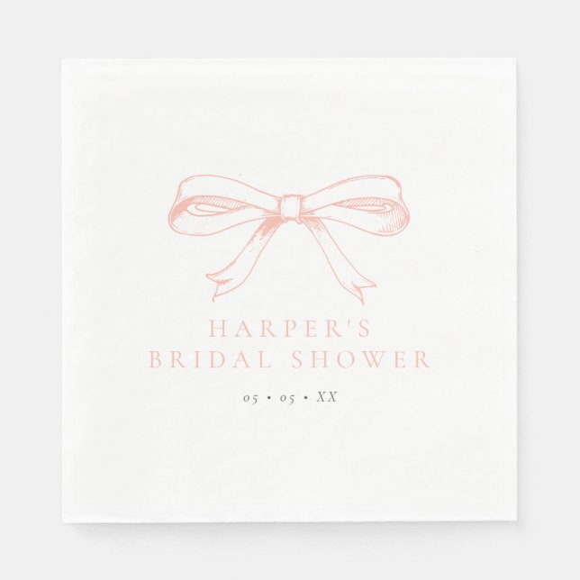 Vintage Blush Bow Bridal Shower Napkin (Front)