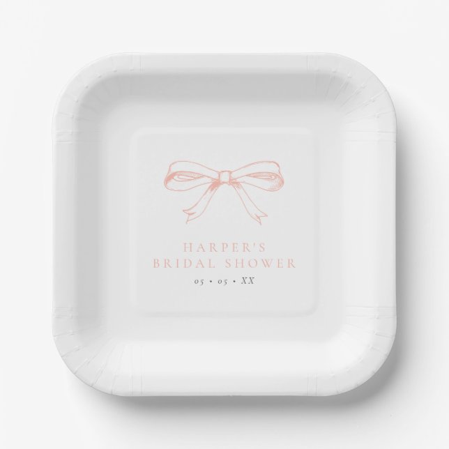 Vintage Blush Bow Bridal Shower Paper Plate (Front)