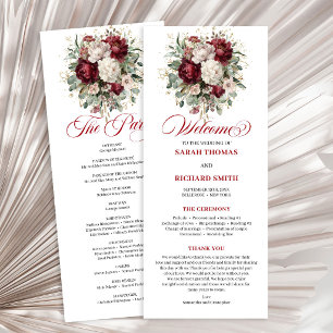Vintage Blush Burgundy Floral Wedding Program