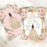 Vintage Blush Champagne Floral Dress Quinceanera Invitation<br><div class="desc">Personalize this pretty blush pink champagne floral Quinceañera / Sweet 16 birthday invitation easily and quickly. Simply click the customize it further button to edit the text, change fonts and fonts colours. Featuring a girl dressed in a beautiful champagne dress, chic blush pink flowers and an ornate vintage gold frame....</div>