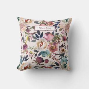 Vintage Blush Cream Blush Floral Custom Watercolor Throw Pillow