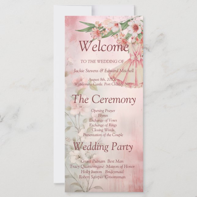 Vintage Blush Dress Wedding Program (Front)