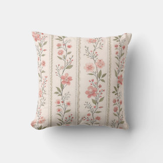 Vintage Blush Floral Stripe Throw Pillow – Cottage