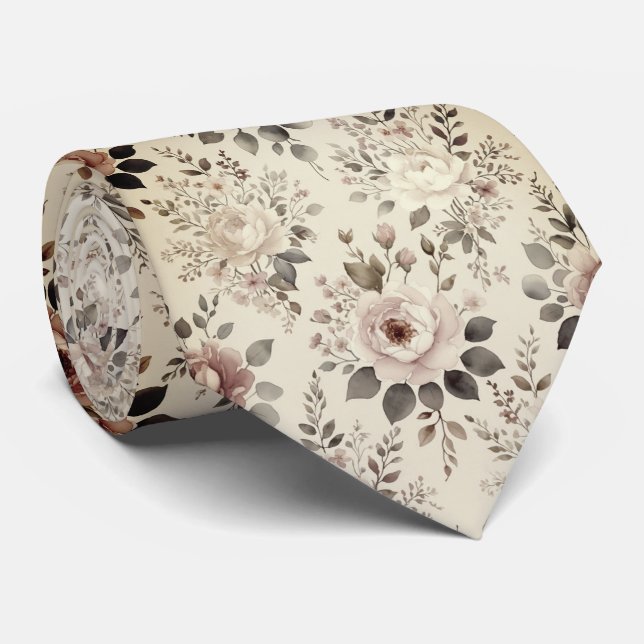 Vintage Blush Floral  Tie (Rolled)