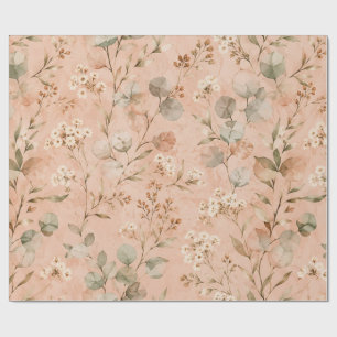 Vintage Blush Floral Watercolor Eucalyptus Pattern Wrapping Paper