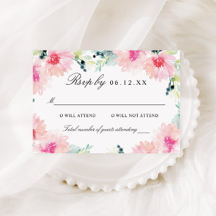 Vintage Blush Floral Watercolor Wedding RSVP Invitation