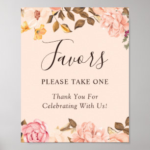 Vintage Blush Floral Wedding Favours Sign