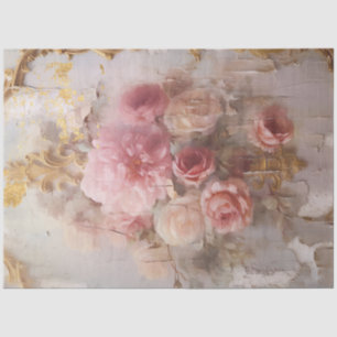 Vintage Blush French Roses Gold Grunge Decoupage  Tissue Paper