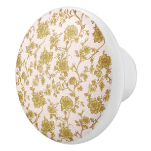 Vintage Blush & Gold Chinoiserie Ceramic Knob