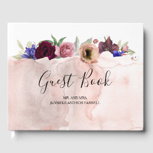 Vintage Blush Navy and Marsala Floral Wedding Guest Book