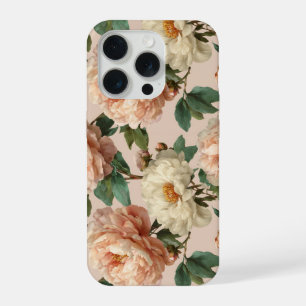 Vintage Blush Peony Cream Floral Pattern iPhone 15 Pro Case
