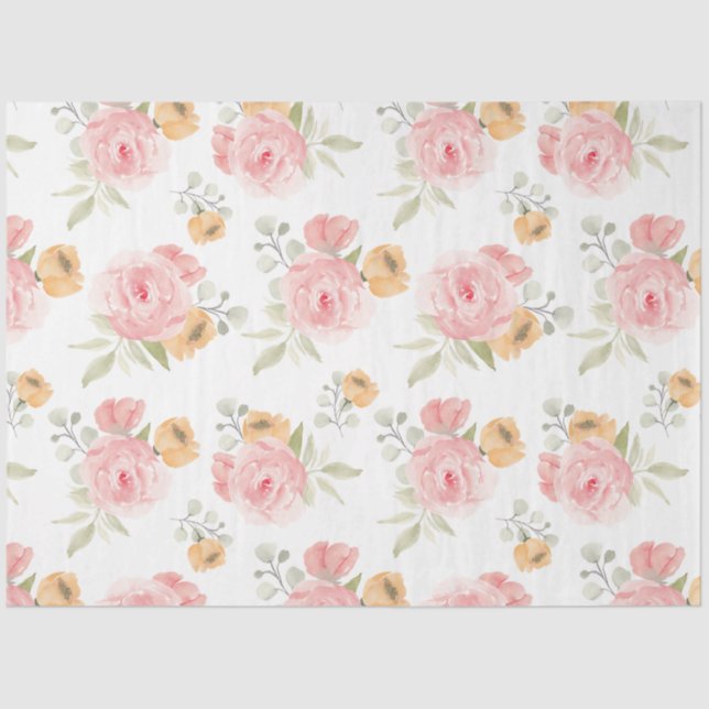Vintage Blush peony floral decoupage Tissue Paper (Front)
