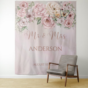 Vintage Blush Peony Wedding Backdrop Tapestry