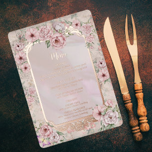 Vintage Blush Peony Wedding Foil Menu Card