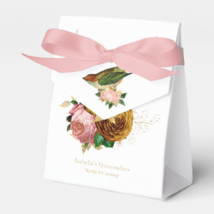 Vintage Blush Pink and Gold Floral Quinceañera Favor Box