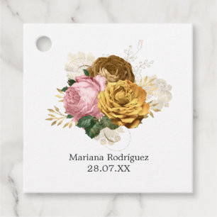 Vintage Blush Pink and Gold Floral Quinceañera Favour Tags