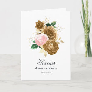 Vintage Blush Pink and Gold Floral Quinceañera Thank You Card