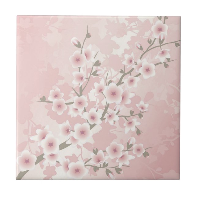 Vintage Blush PInk Cherry Blossom Tile (Front)