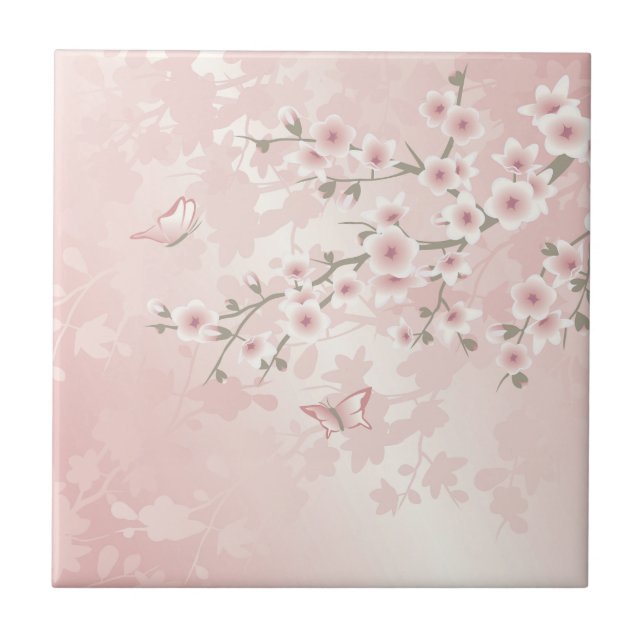 Vintage Blush PInk Cherry Blossom Tile (Front)