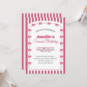 Vintage Blush Pink Coquette Bow Girl 2nd Birthday Invitation