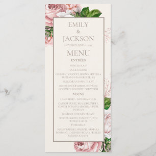 Vintage Blush Pink Cream Floral Mariage Menu