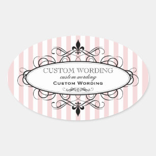 Vintage Blush Pink Fleur de Lis French Custom Oval Sticker