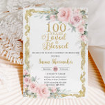 Vintage Blush Pink Floral 100th Birthday Loved  Invitation<br><div class="desc">Personalize this soft blush pink floral 100th birthday party invitation easily and quickly. Simply click the customize it further button to edit the texts, change fonts and fonts colours. Featuring a "100 Years Loved & Blessed" heading, beautiful pastel blush pink flowers, delicate greenery and a vintage antique frame. (c) Somerset...</div>
