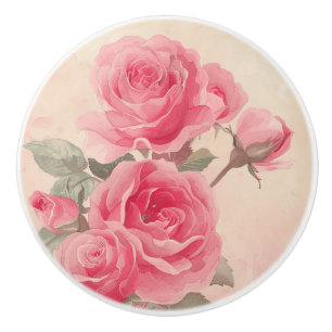 Vintage Blush Pink Floral Ceramic Knob