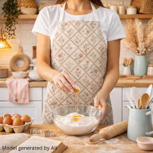 Vintage Blush Pink Floral Lattice Pattern Apron