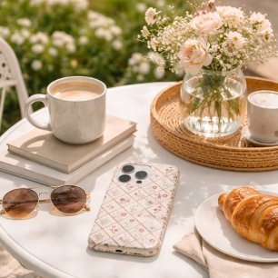 Vintage Blush Pink Floral Lattice Pattern iPhone 15 Pro Case