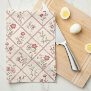 Vintage Blush Pink Floral Lattice Pattern Kitchen Towel