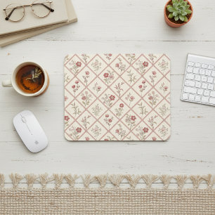 Vintage Blush Pink Floral Lattice Pattern Mouse Pad