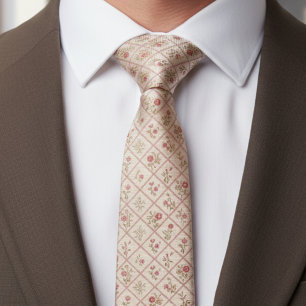 Vintage Blush Pink Floral Lattice Pattern Tie