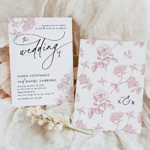 Vintage Blush Pink Floral Modern Script Wedding Invitation