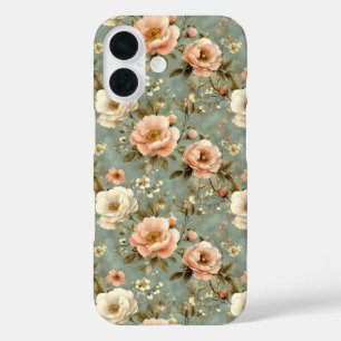 Vintage Blush Pink Floral Pattern iPhone 16 Case