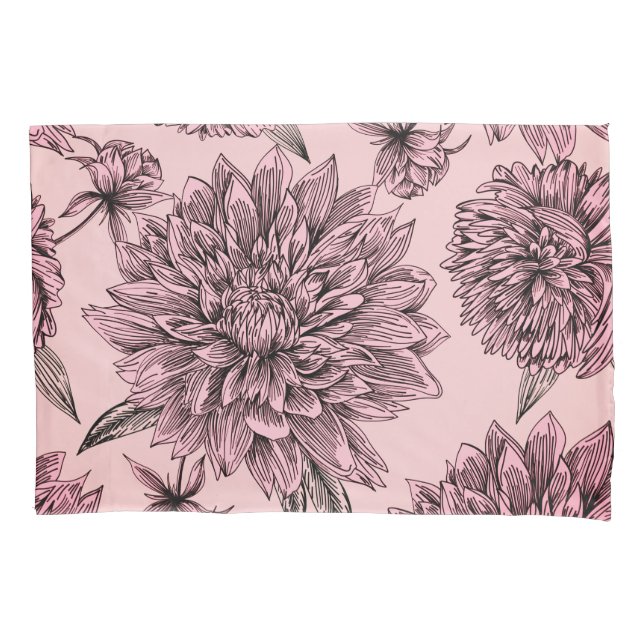 Vintage Blush Pink Flowers Illustrated Pattern Pillowcase (Front-Left)